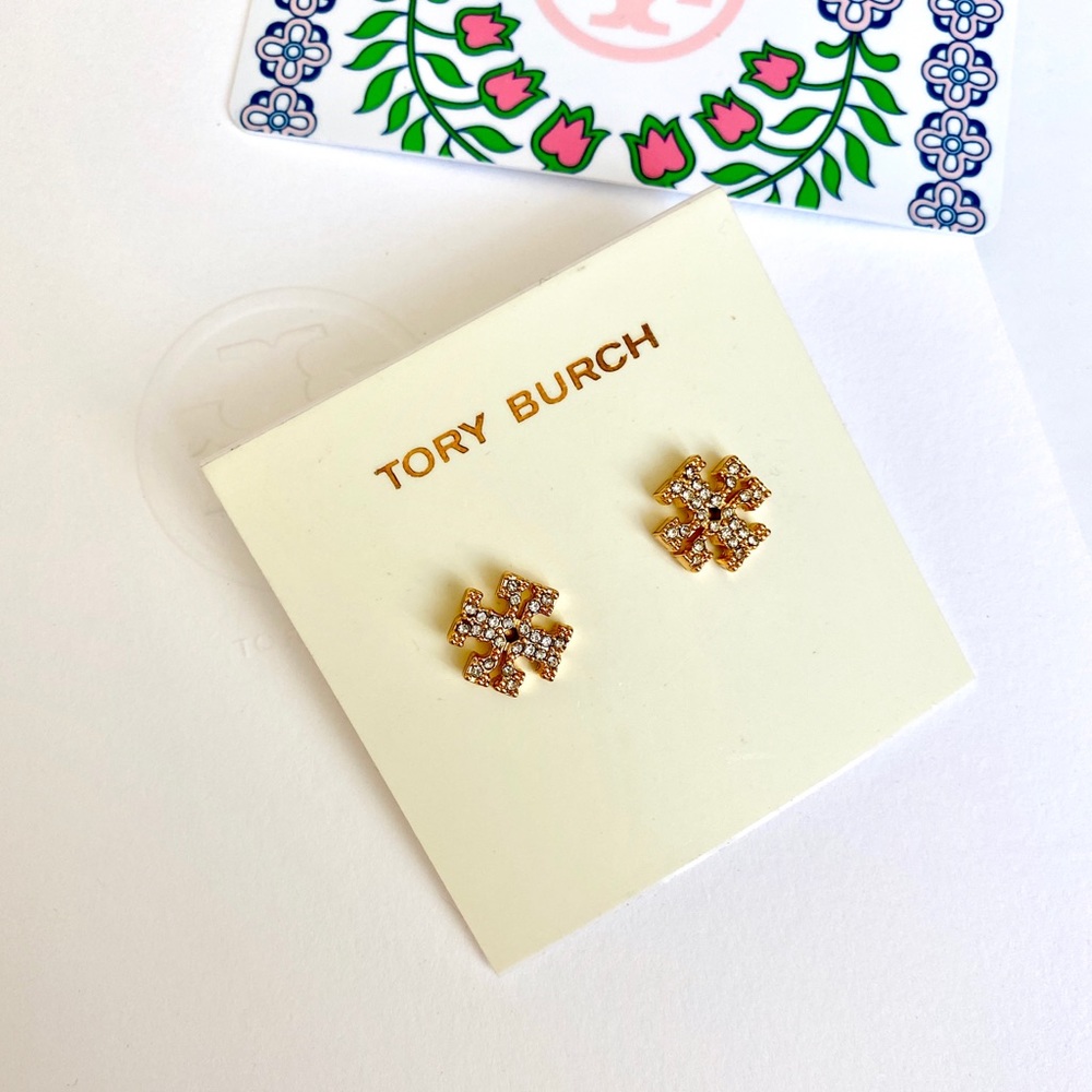 Tory Burch crystal logo stud earrings